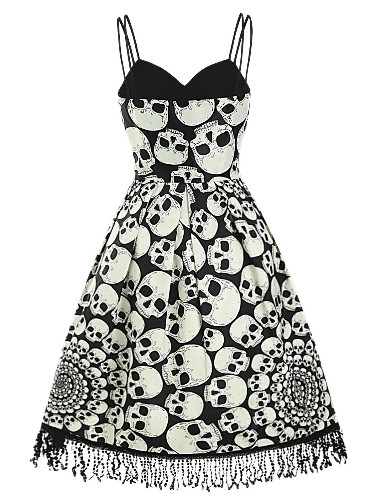 1950s Halloween Skull Fringed Cami Dress