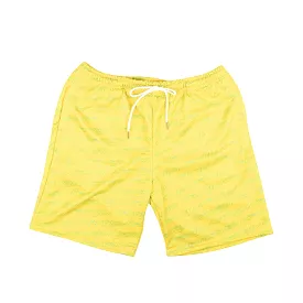 95-PSY-1016/S PSYCHWORLD_REPEATED_LOGO_SHORTS_YELLOW_TEAL YELLOW/TEAL PSYCHWORLD REPEATED LOGO SHORTS