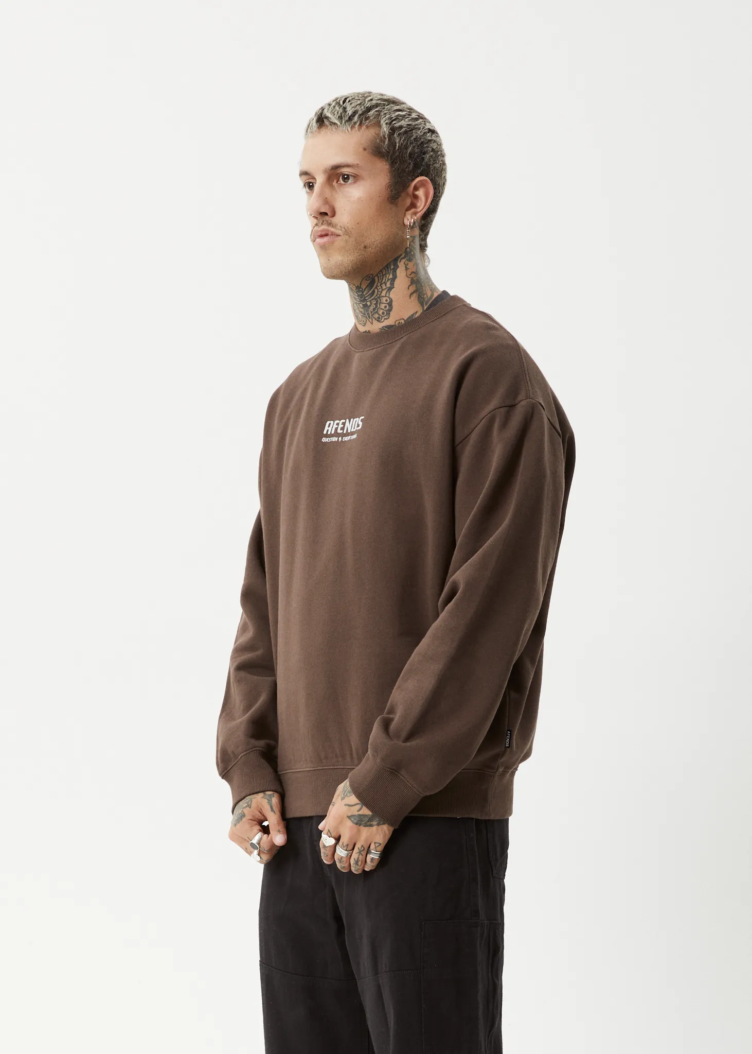 AFENDS Mens Questions - Crew Neck - Coffee