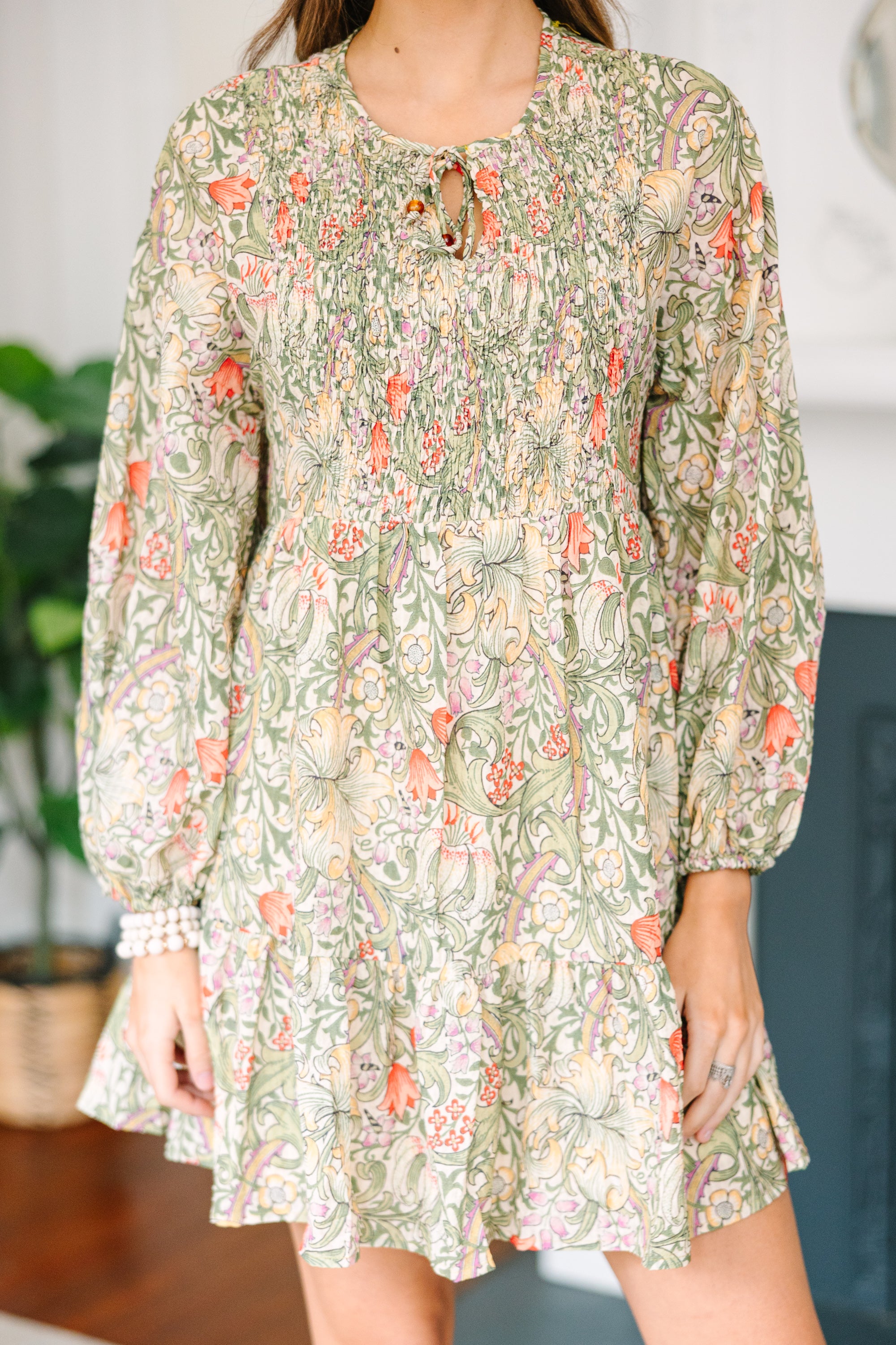 All For Love Olive Green Floral Dress