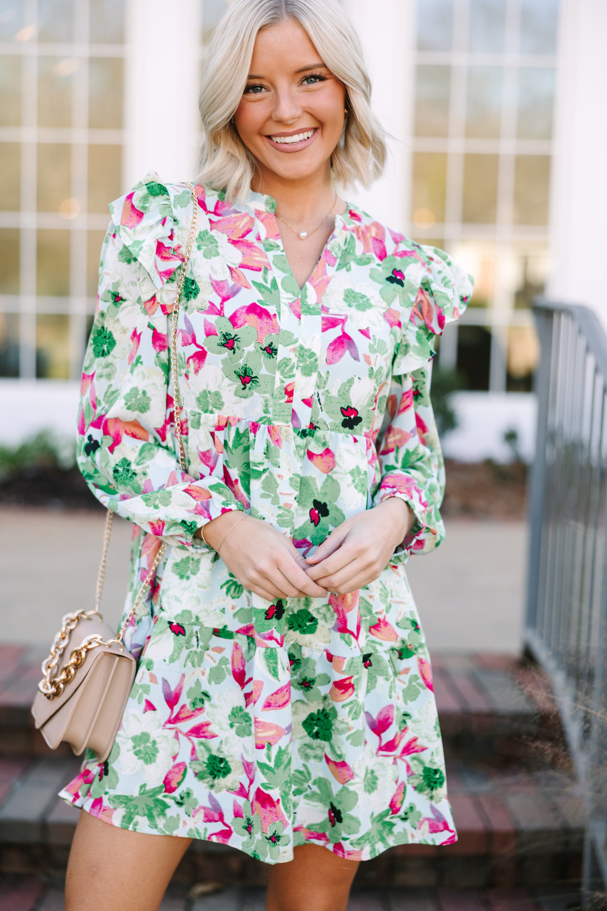 At This Time Green Floral Dress