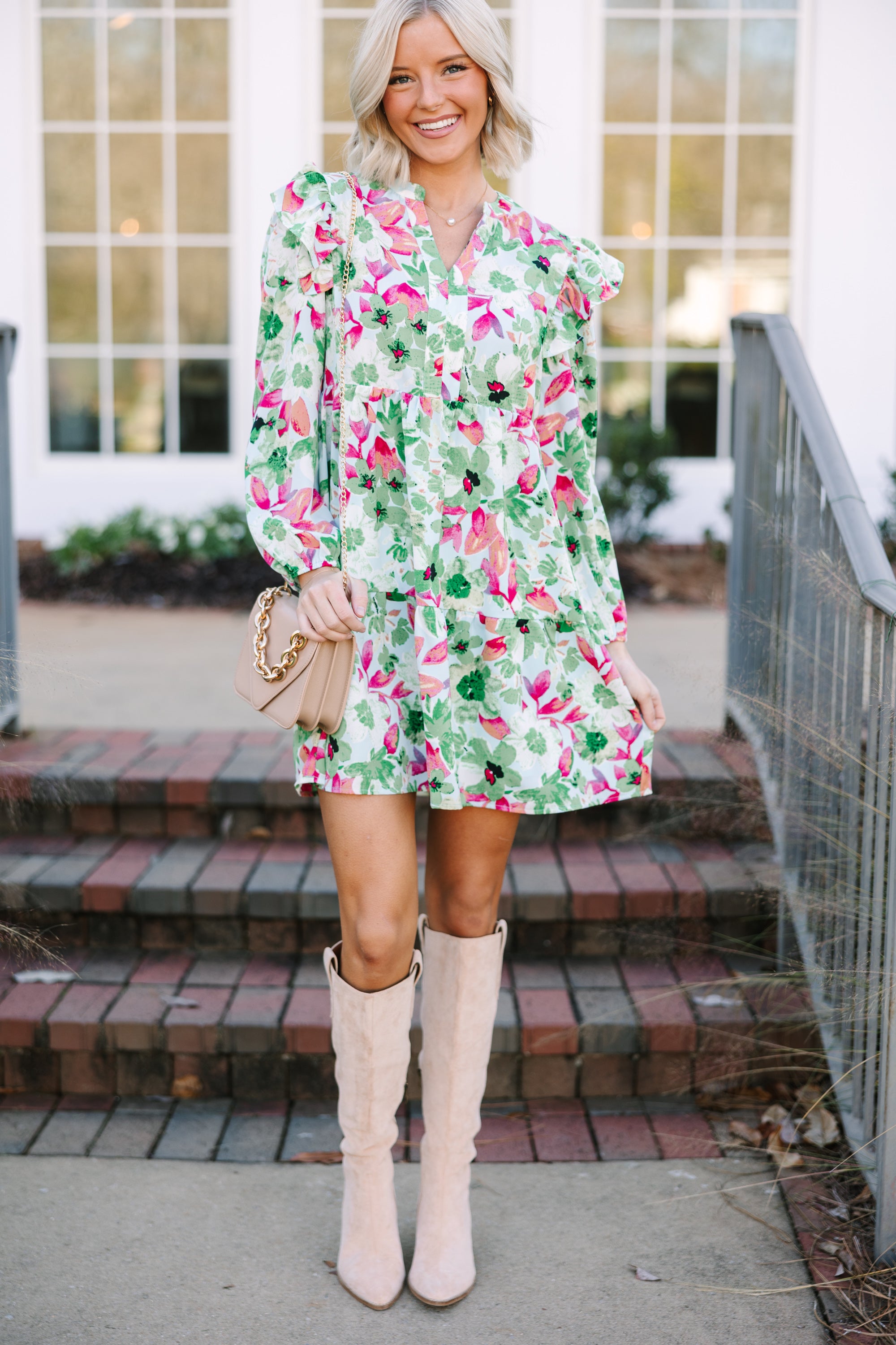 At This Time Green Floral Dress