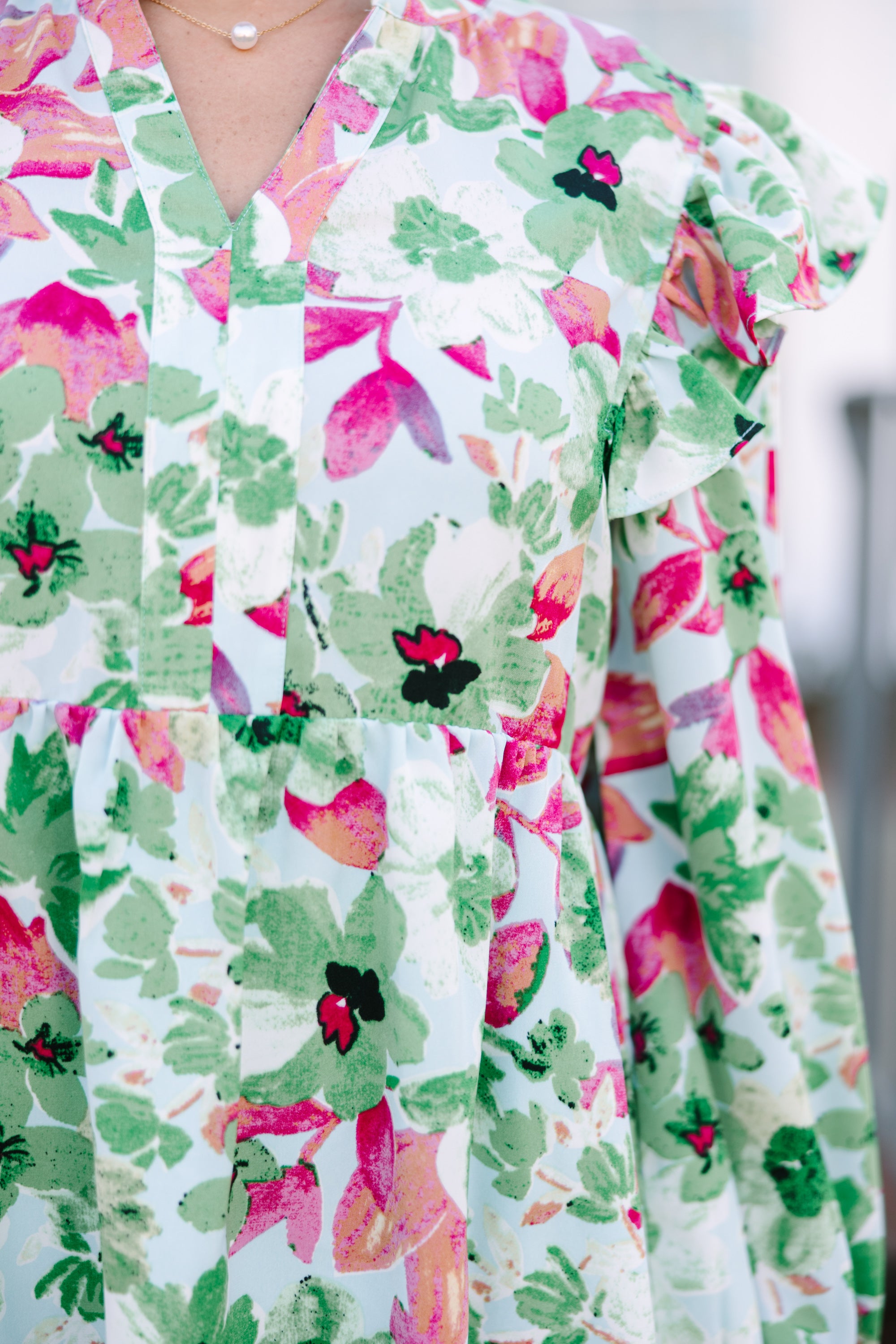 At This Time Green Floral Dress