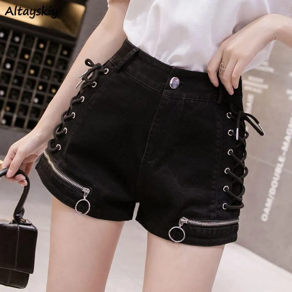 Bandage Zipper Club-wear Denim Hipster Shorts