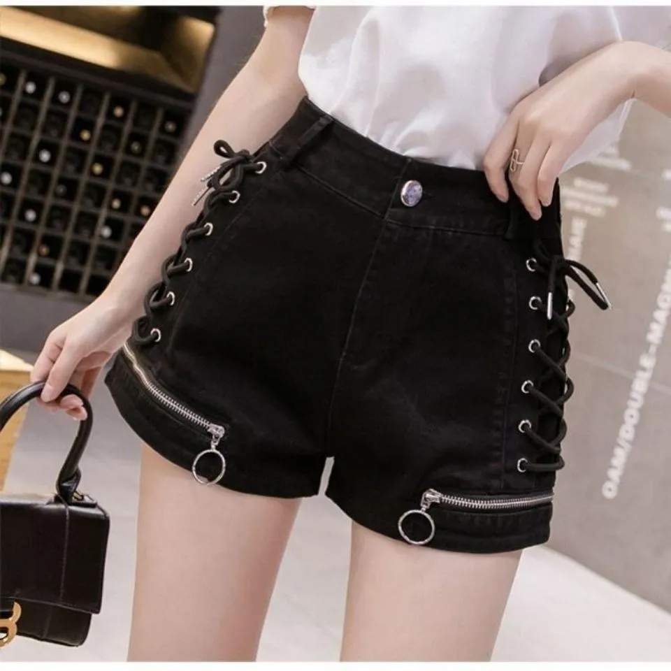 Bandage Zipper Club-wear Denim Hipster Shorts