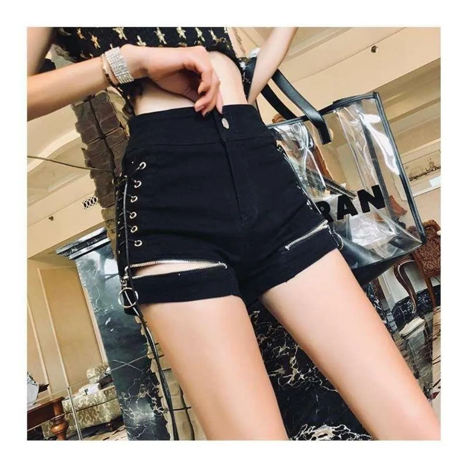 Bandage Zipper Club-wear Denim Hipster Shorts