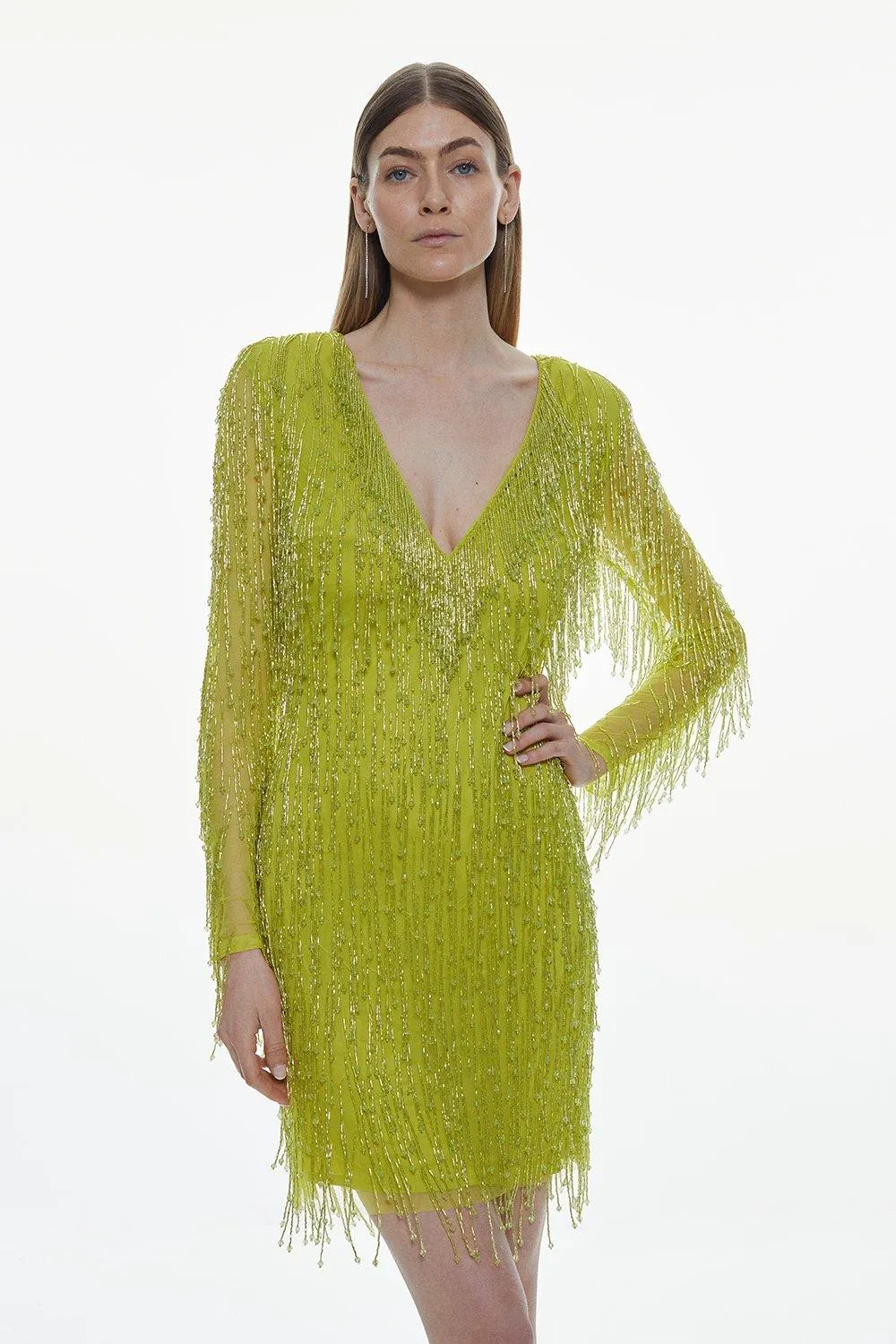 Beaded Fringed And Embellished Woven Mini Dress | Karen Millen