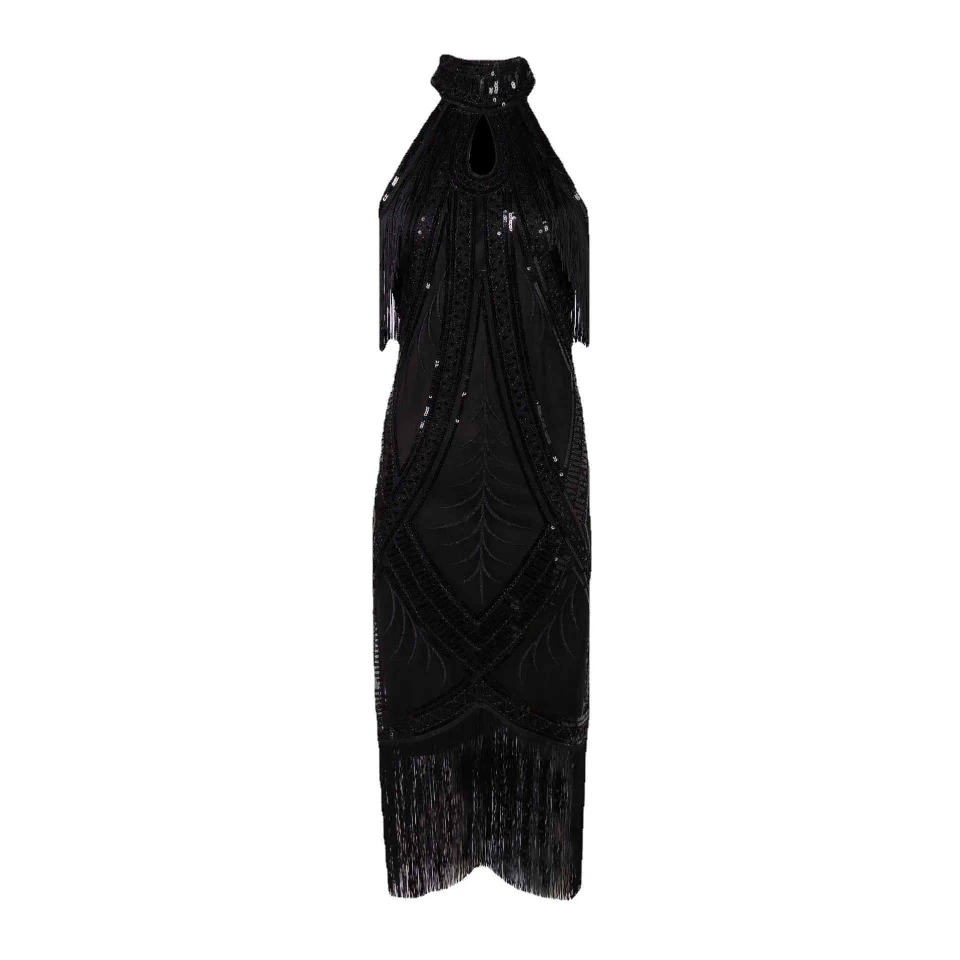 Bernice- the Fringed Collar Neckline Sleeveless Flapper Style Dress 3 Colors