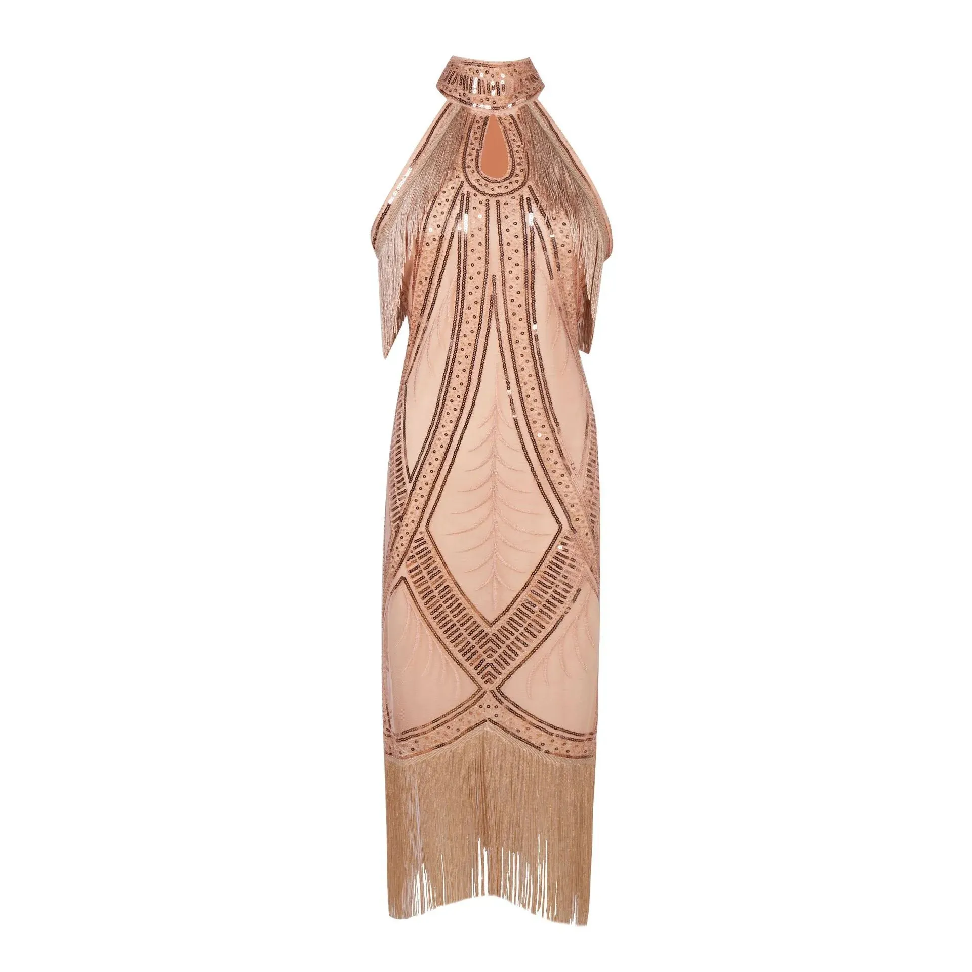 Bernice- the Fringed Collar Neckline Sleeveless Flapper Style Dress 3 Colors