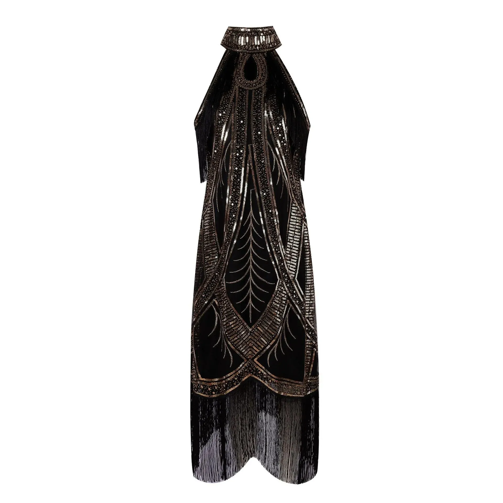 Bernice- the Fringed Collar Neckline Sleeveless Flapper Style Dress 3 Colors