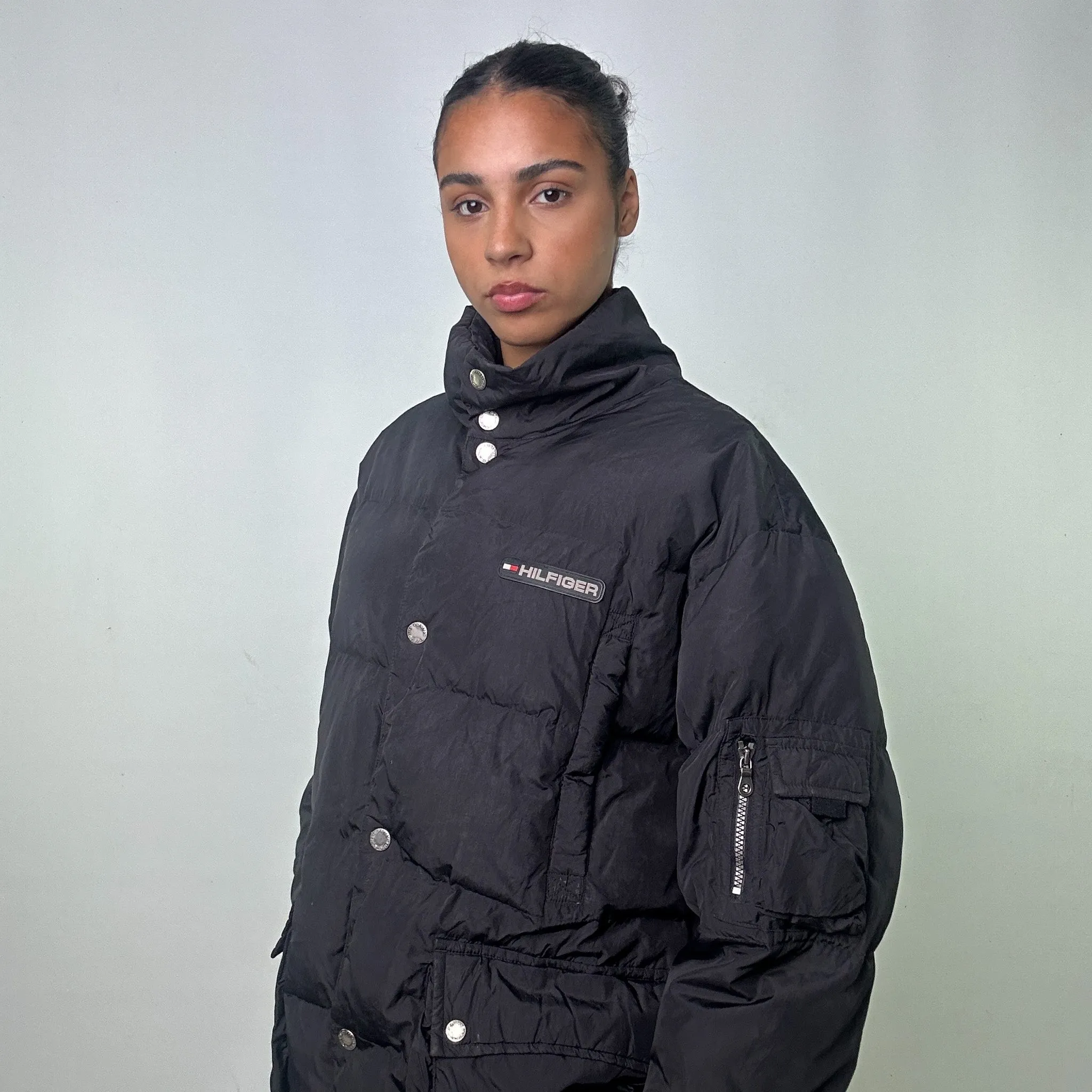 Black 90s Tommy Hilfiger Puffer Jacket Coat (L)