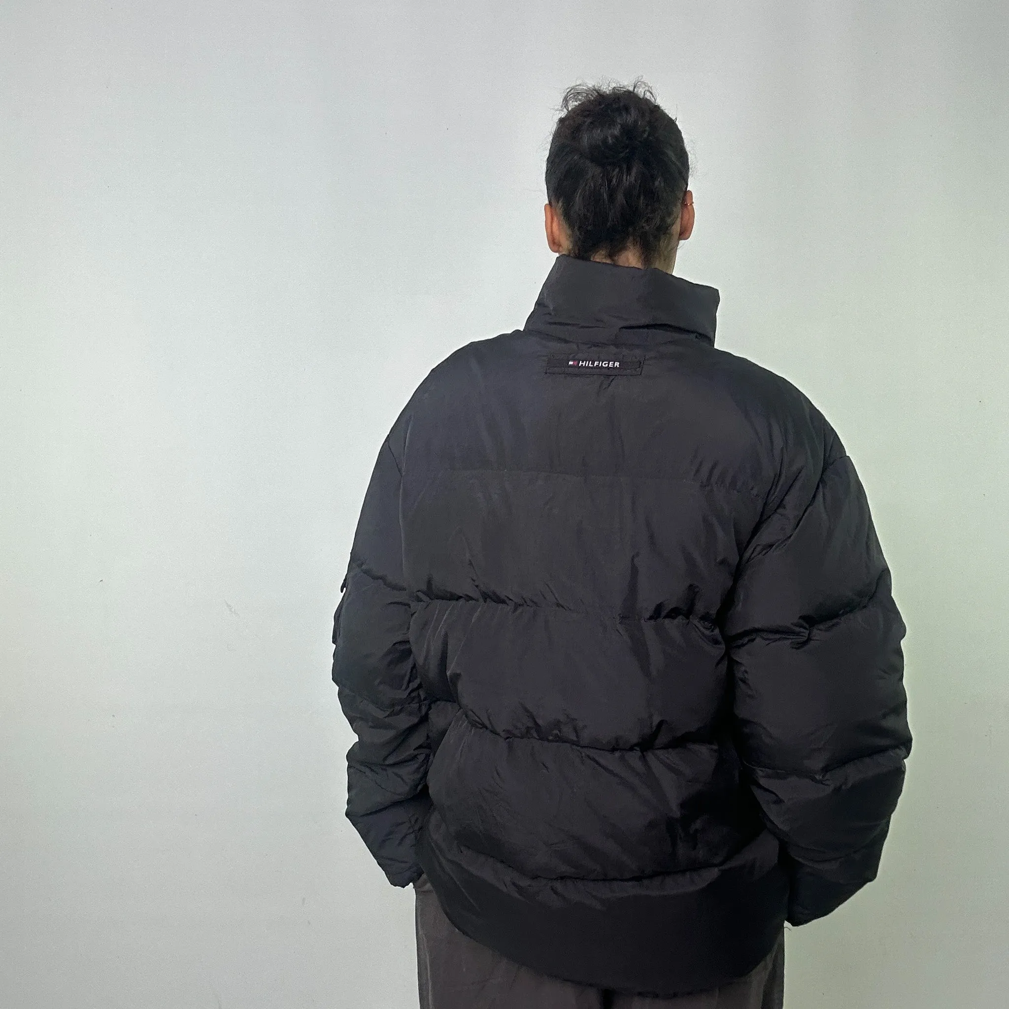 Black 90s Tommy Hilfiger Puffer Jacket Coat (L)