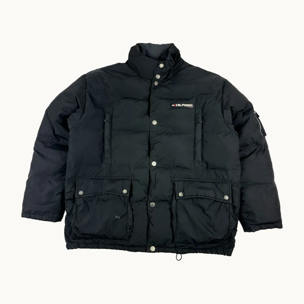 Black 90s Tommy Hilfiger Puffer Jacket Coat (L)