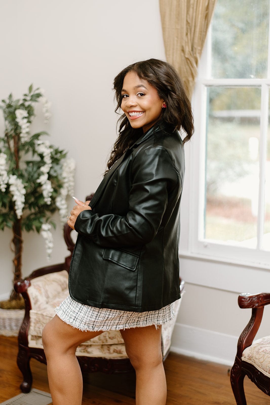 Black Faux Leather Blazer