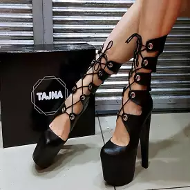 Black Gladiator High Platform Heel Boots