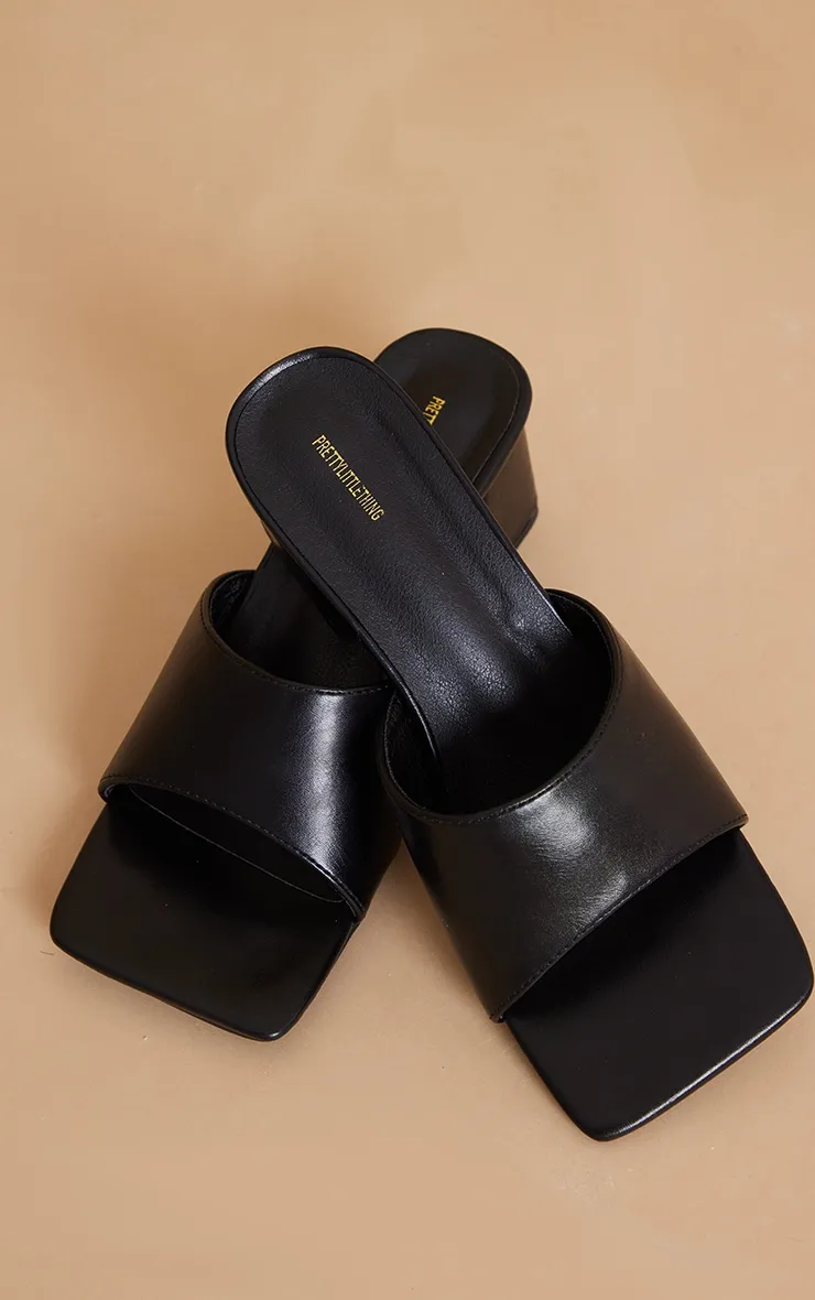 Black Pu Strap Detail Low Heeled Mules