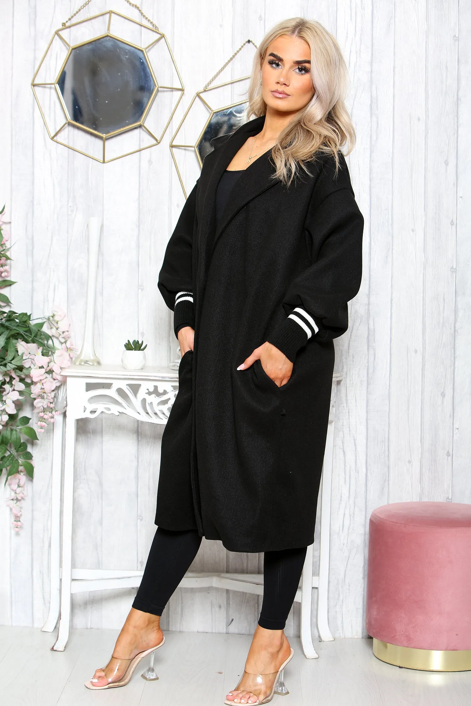 Black Ribbed Sleeve Coat