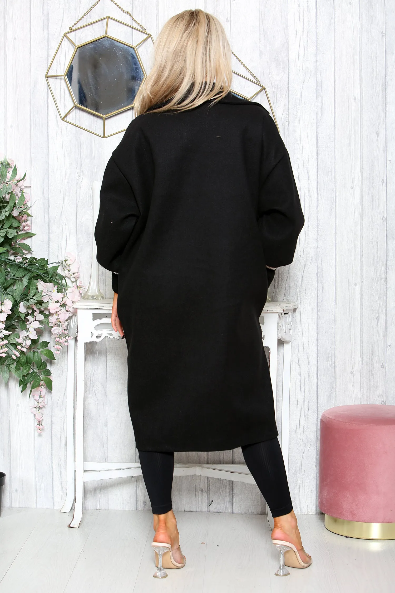 Black Ribbed Sleeve Coat