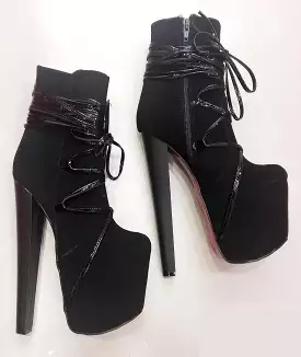 Black Suede Lace Up Platform Red High Heel Boots