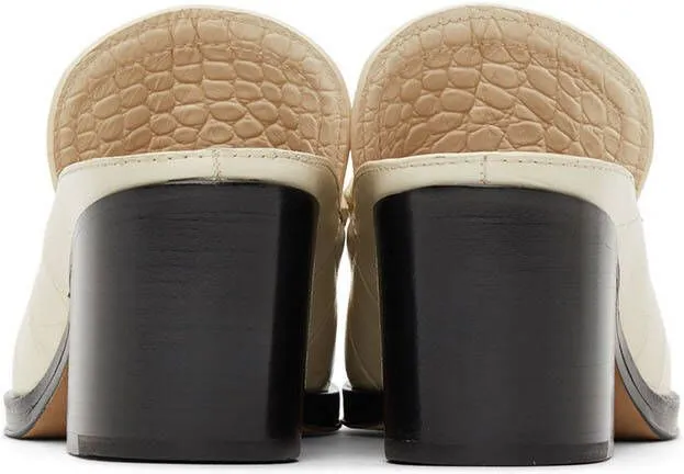 Bottega Veneta Off-White Croc Heeled Mules