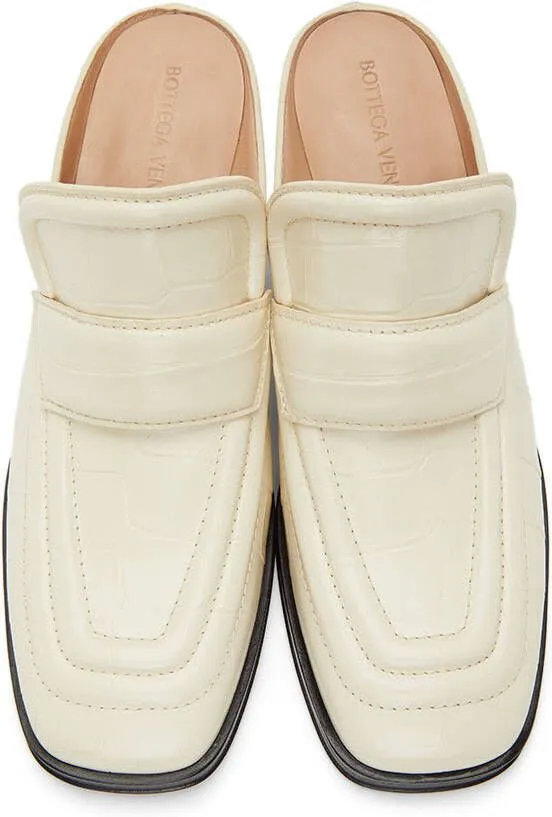 Bottega Veneta Off-White Croc Heeled Mules