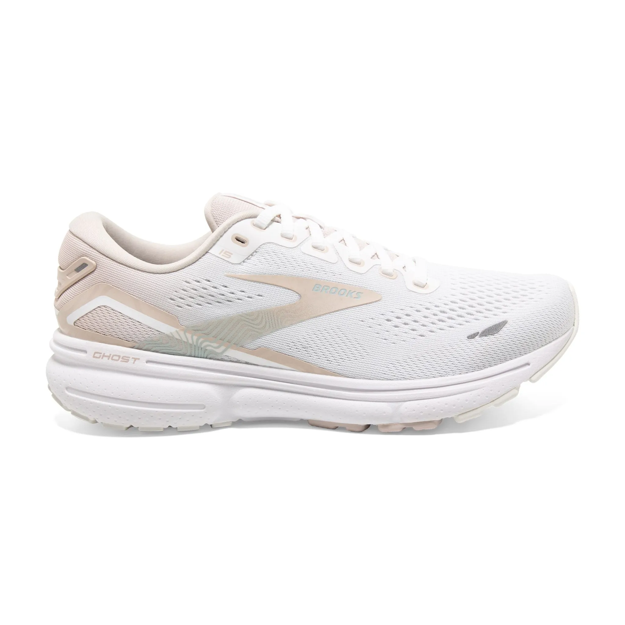 Brooks Women's 120380 189 Ghost 15 White Crystal Grey Glass Cushion Neutral Running Shoes