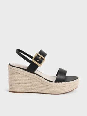 Buckled Espadrille Wedges - Black