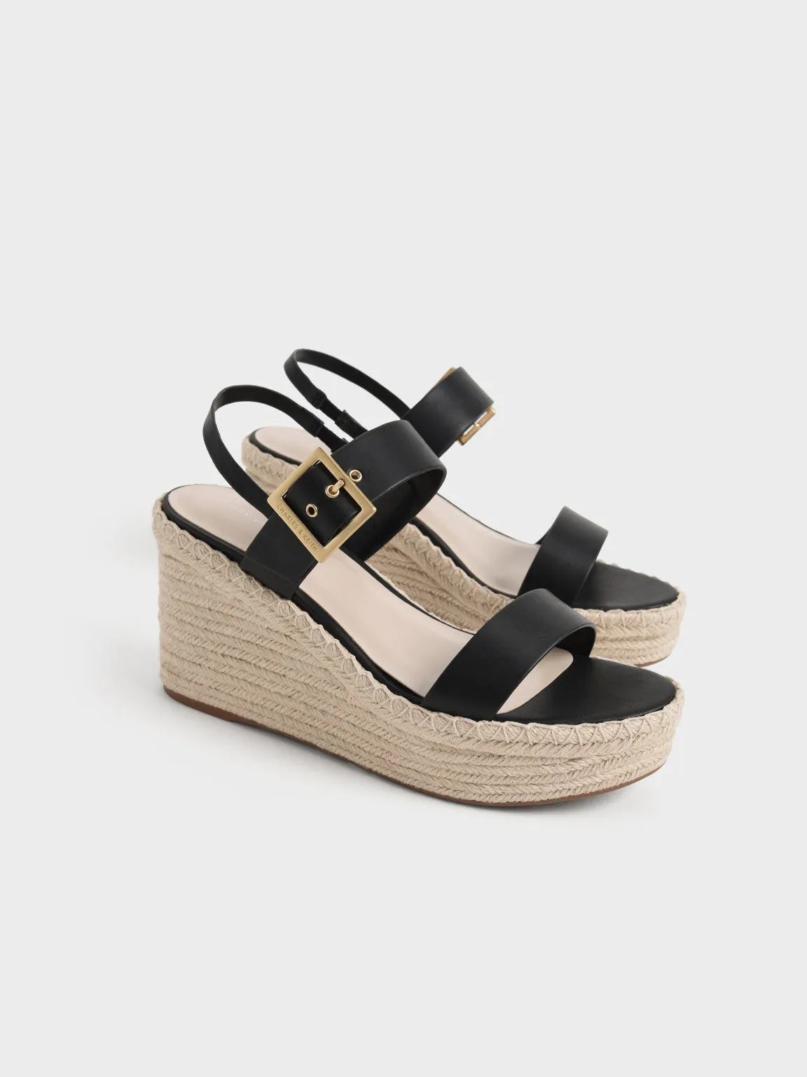 Buckled Espadrille Wedges - Black