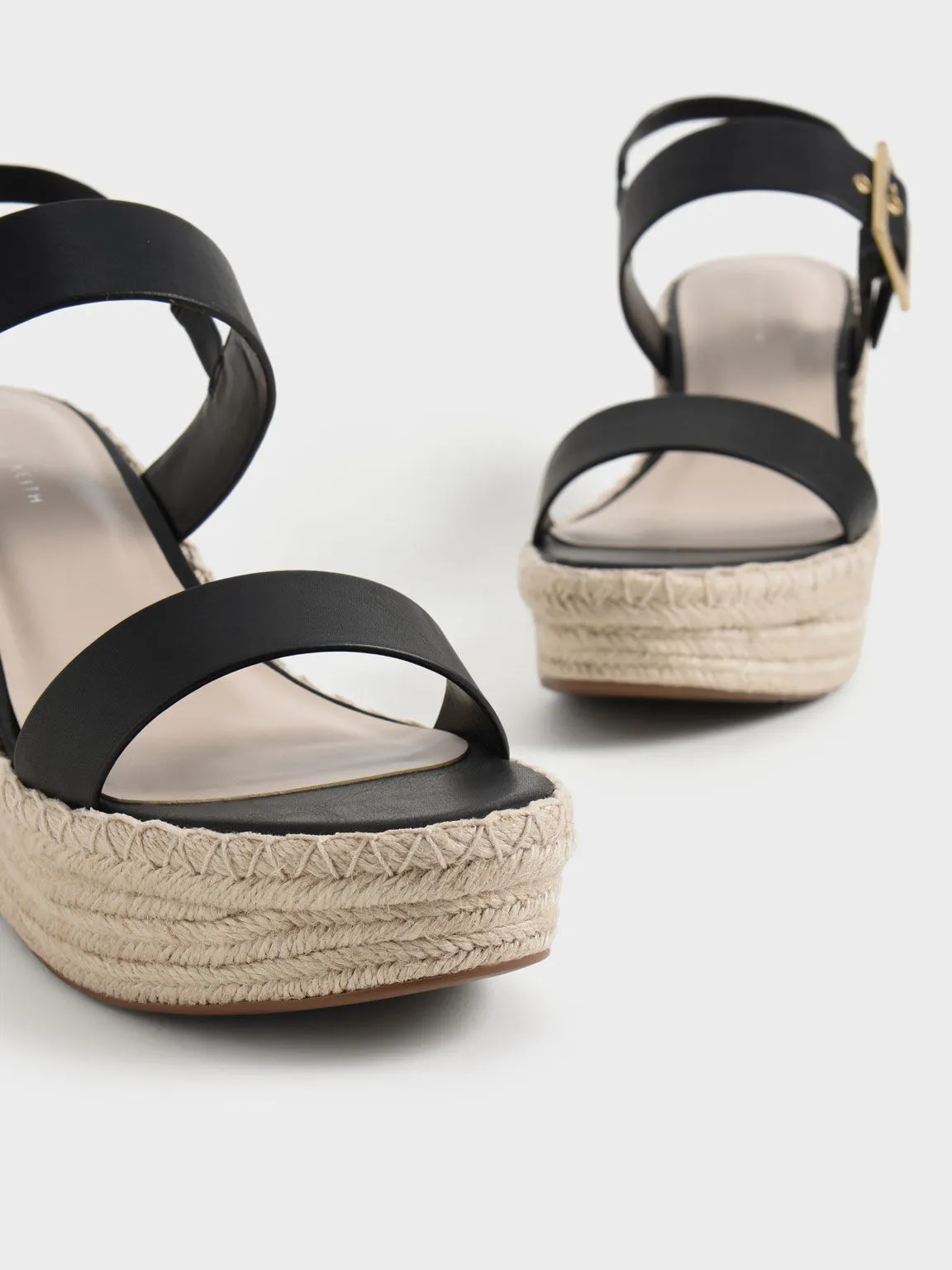 Buckled Espadrille Wedges - Black