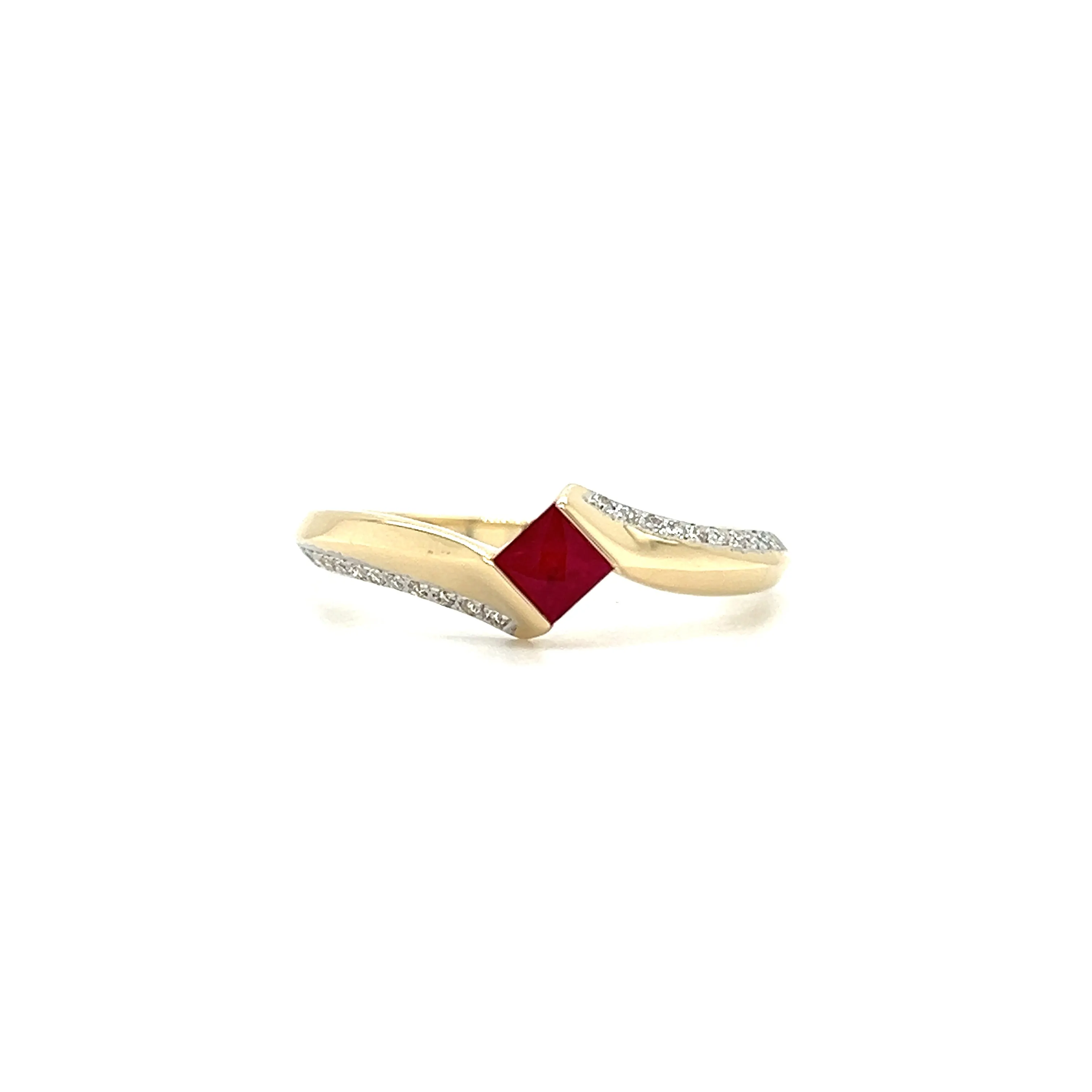 Bypass Ruby Ring with Diamond Accents in 14K Yellow Gold