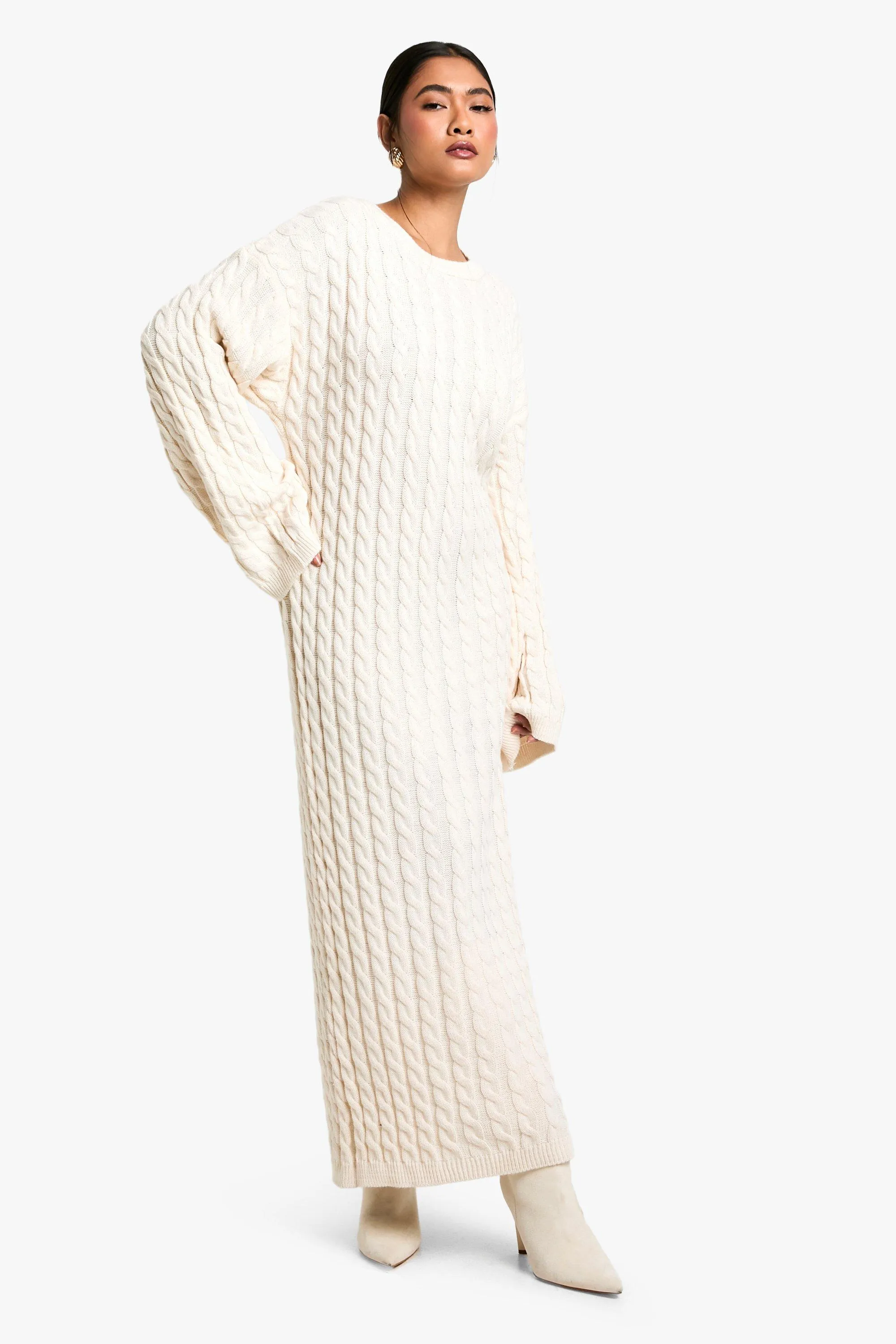 Cable Oversized Knitted Sweater Dress