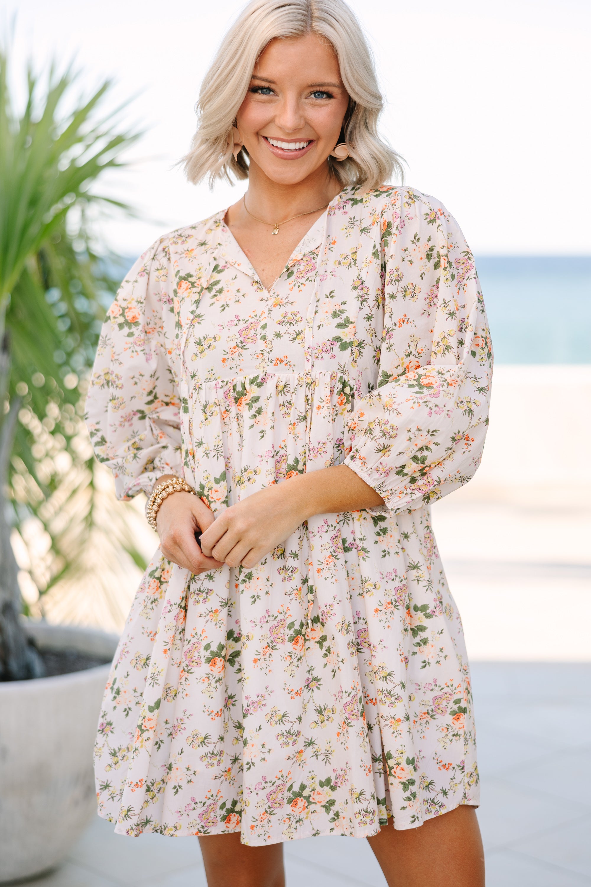 Call You Over Ivory White Floral Dress