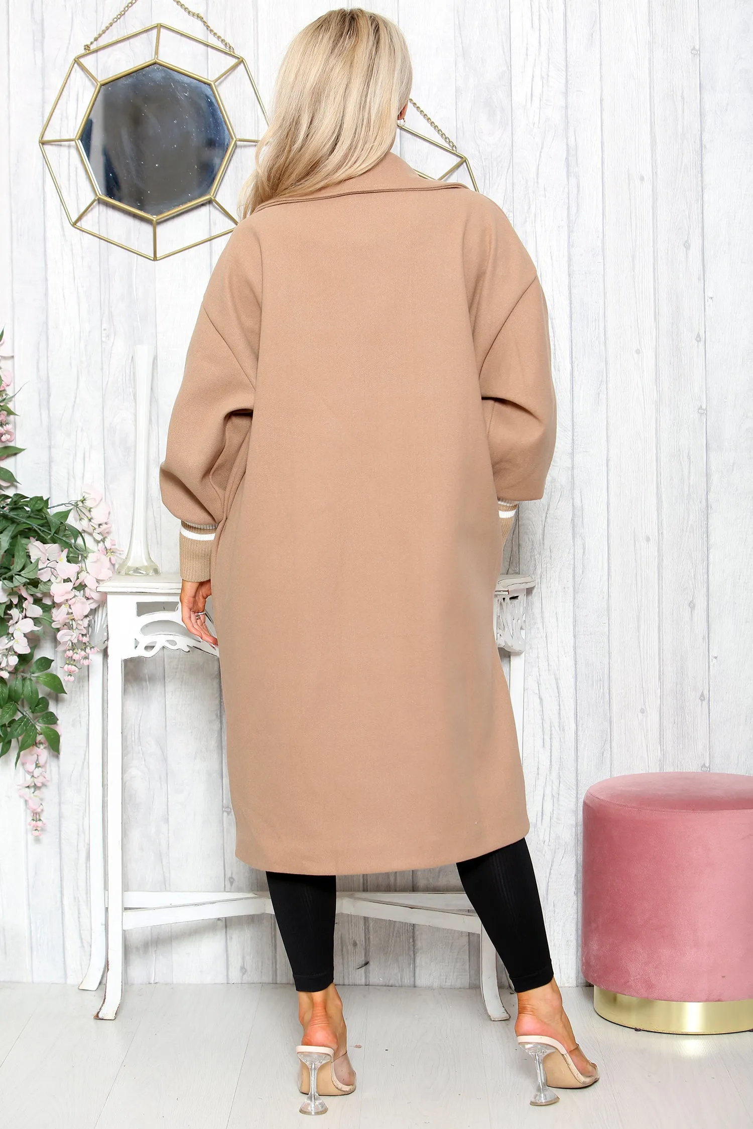 Camel Ribbed Sleeve Coat