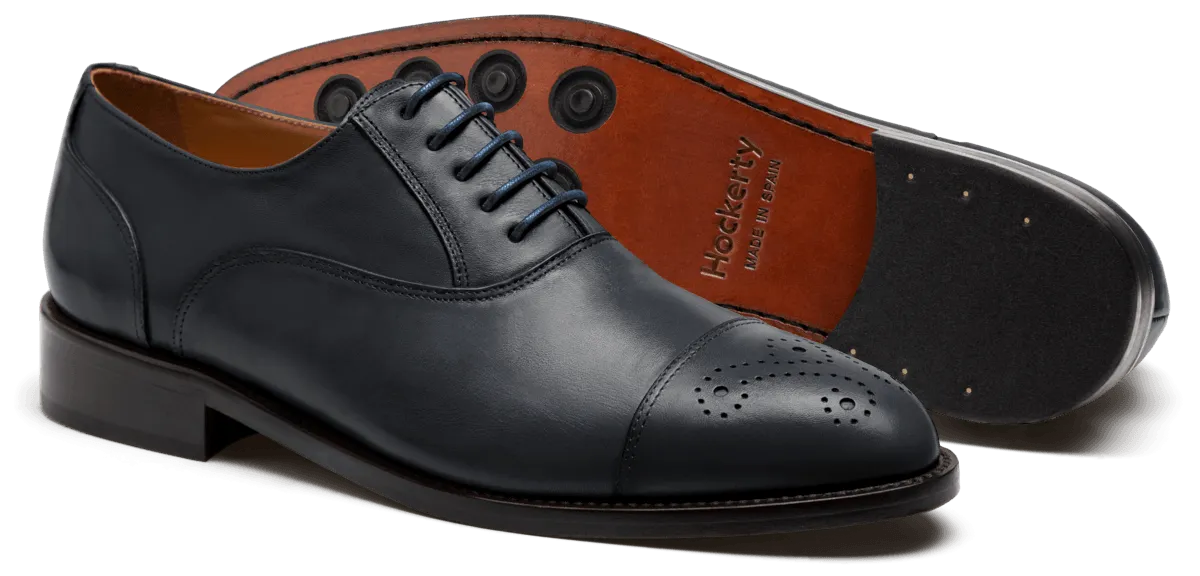 Cap toe Oxfords in blue leather