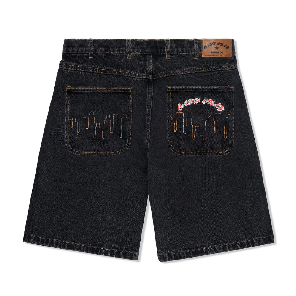 Cash Only Logo Denim Shorts Washed Black