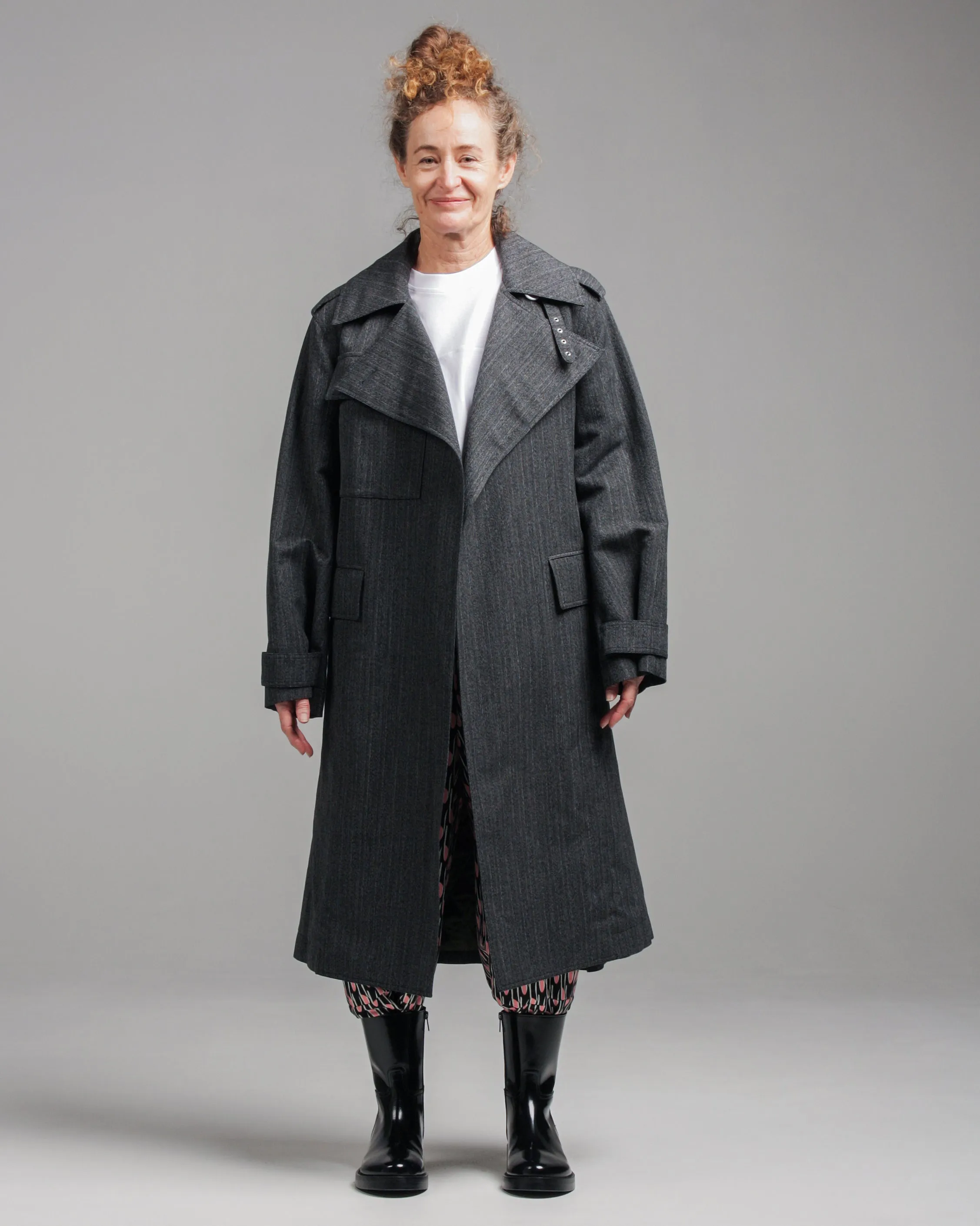 Charcoal Long Coat With Patch