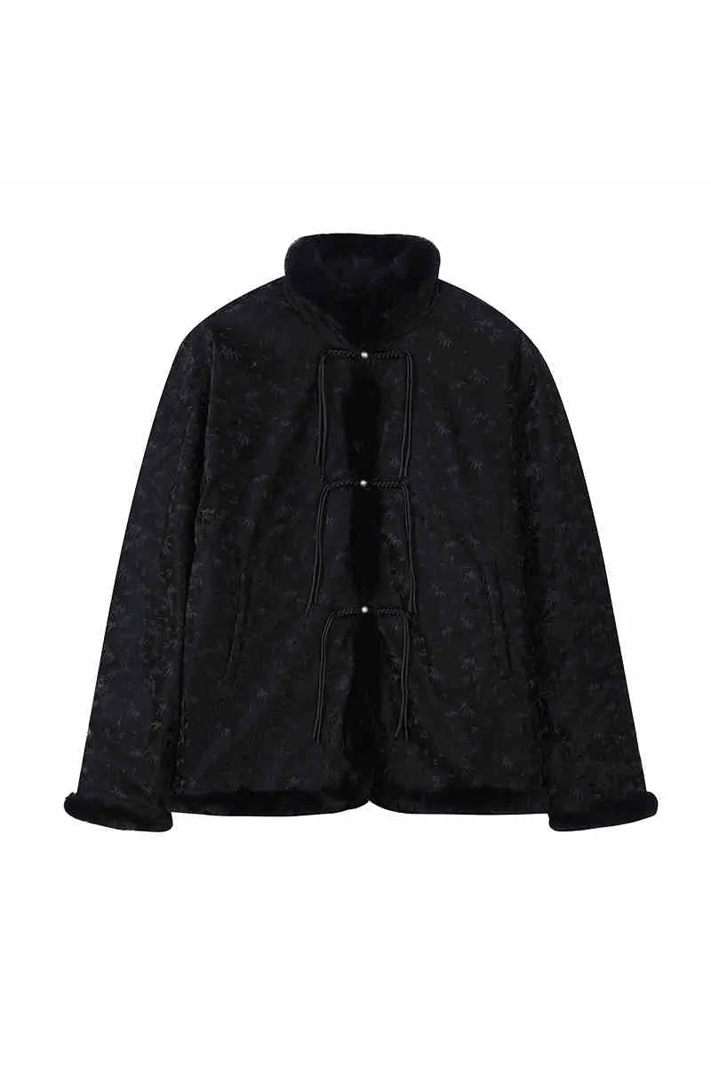 Chinese Button PU Padded Down Coat