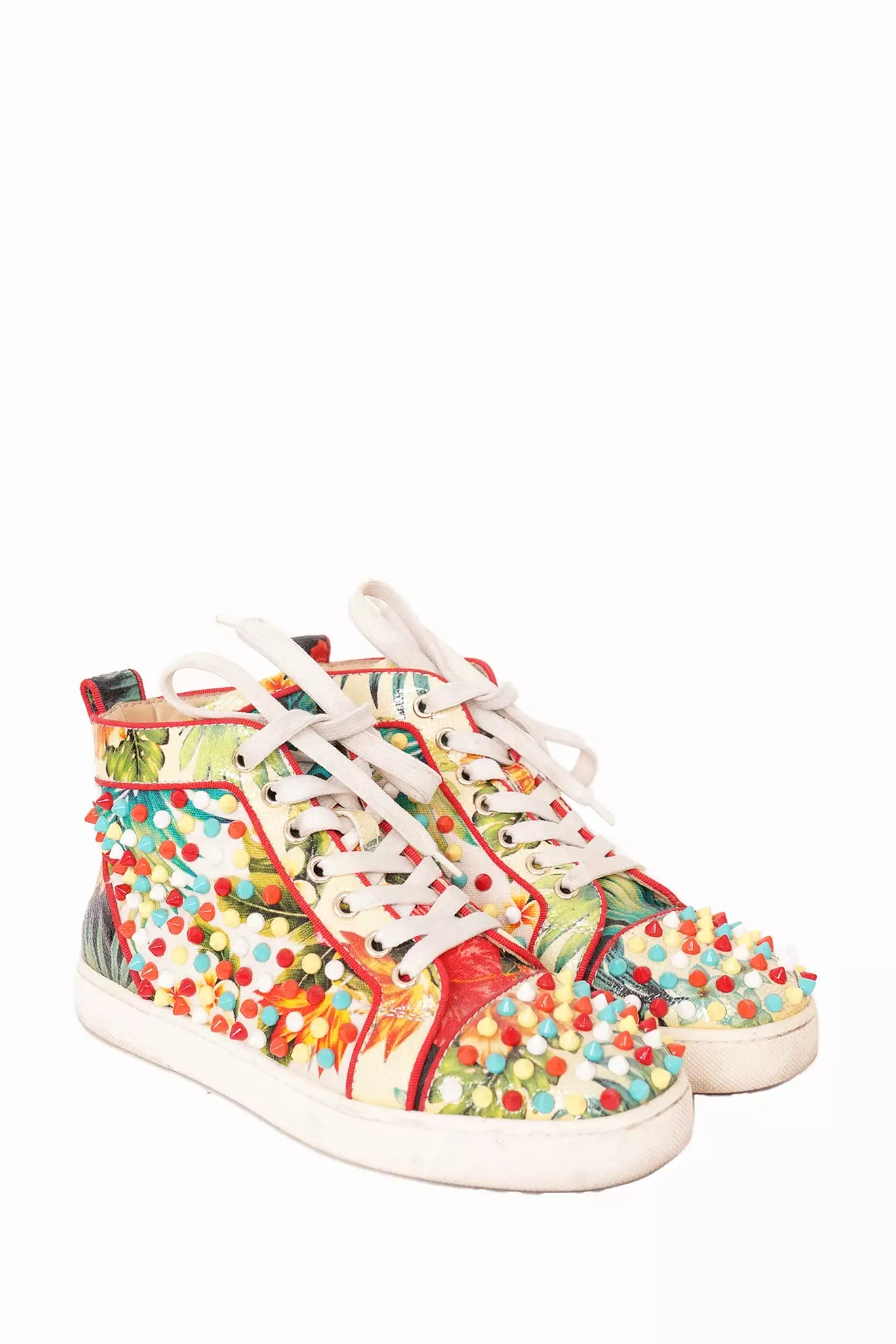 Christian Louboutin Multicolor Floral Print Spike High Top Sneaker Size 37