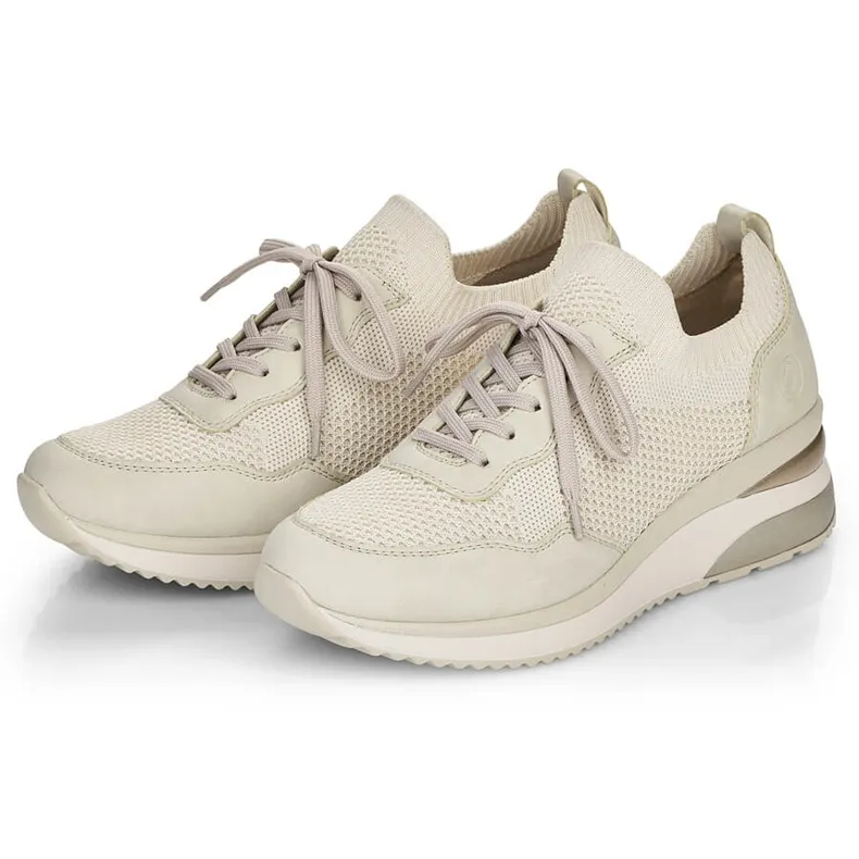 Comfortable women's wedge sports shoes, beige Remonte D2406-60