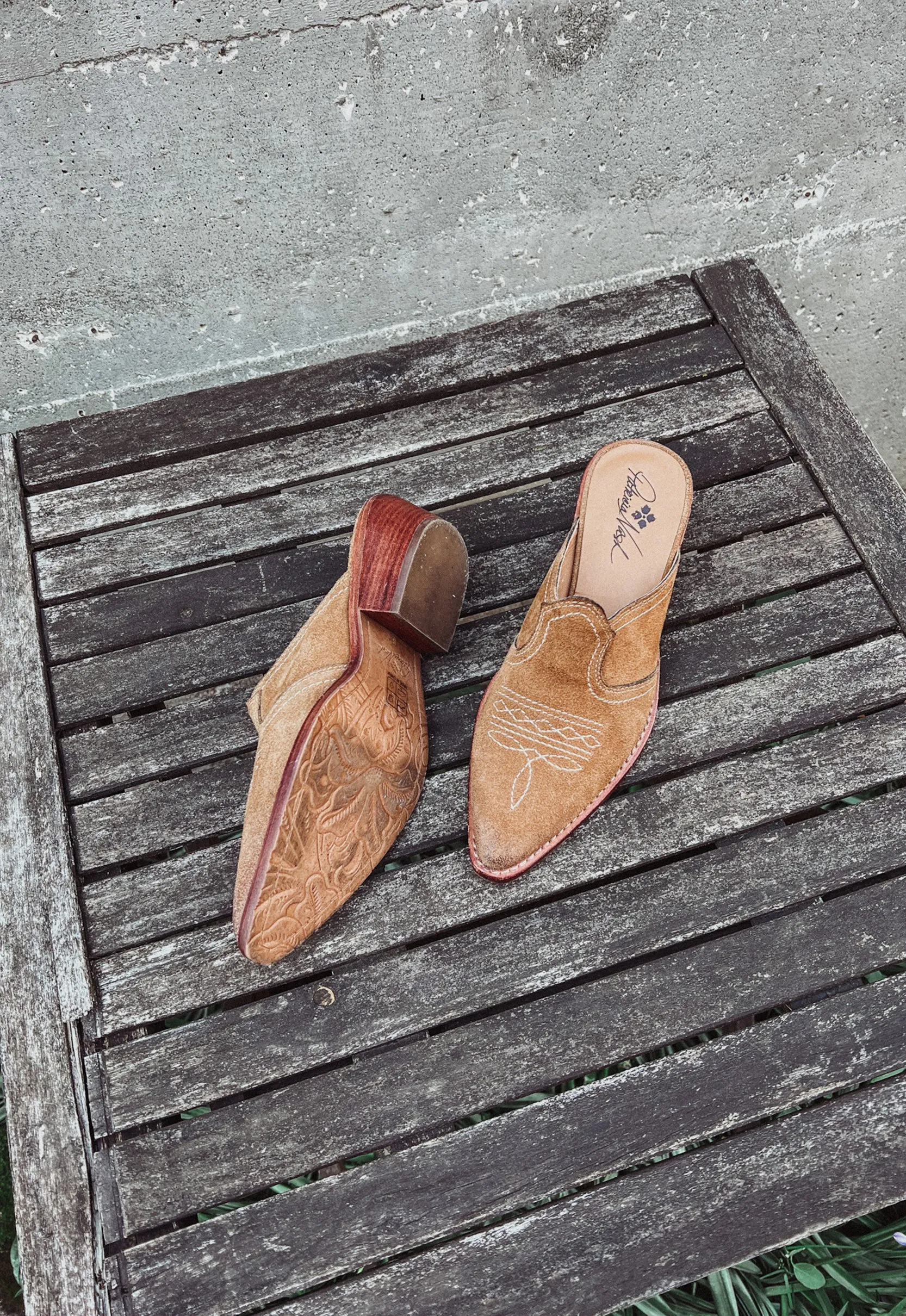 Contemporary Suede Western Mules Sz. 8