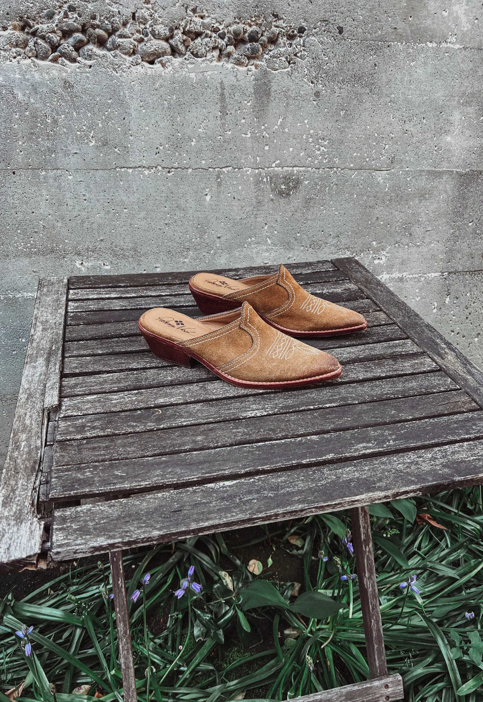 Contemporary Suede Western Mules Sz. 8