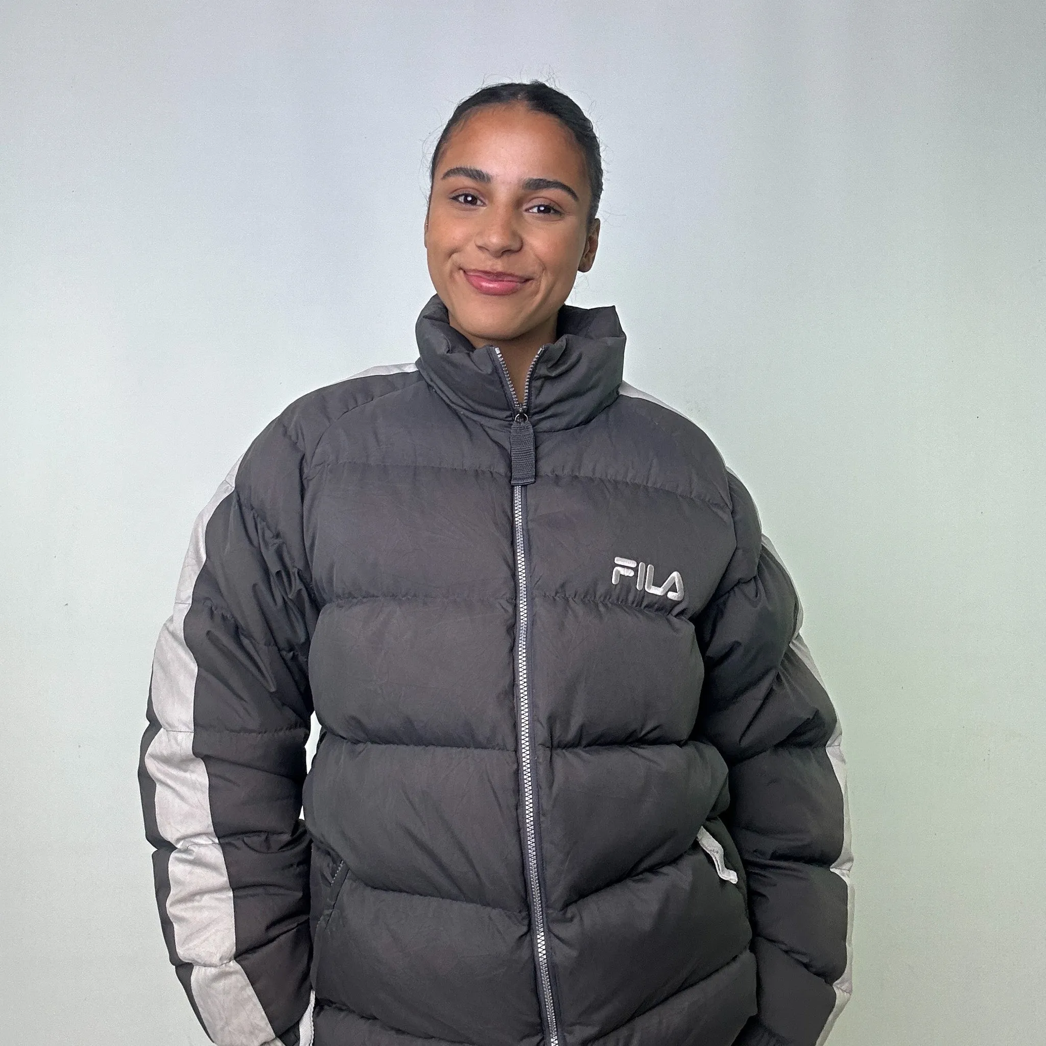 Dark Grey 90s FILA Puffer Jacket Coat (L)