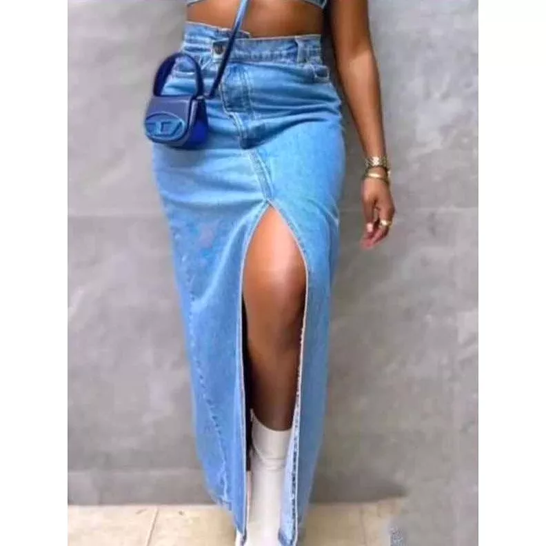 Denim Front Slit Skirt