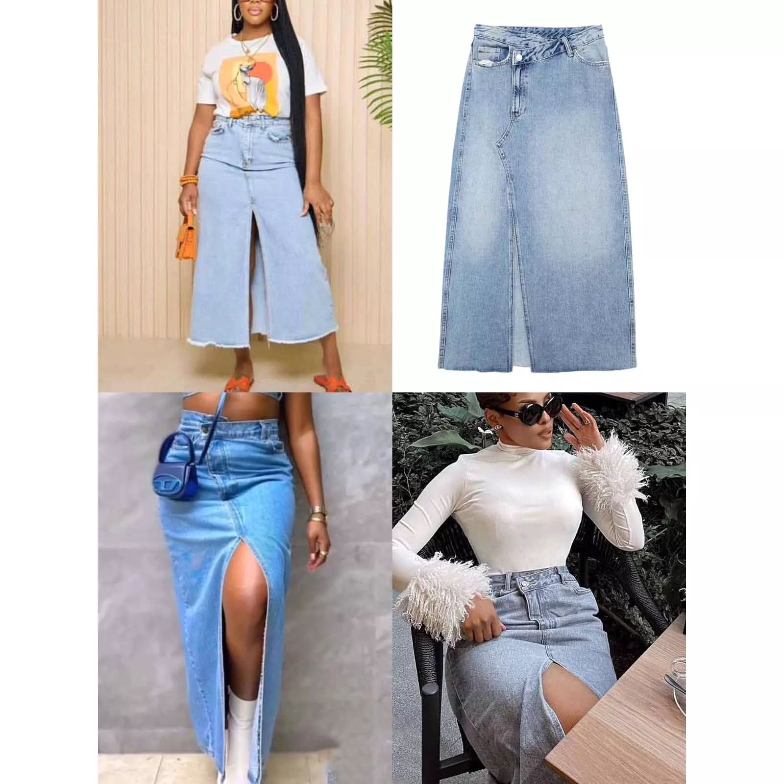 Denim Front Slit Skirt