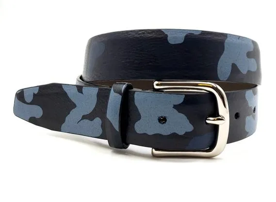 FH Wadsworth Men's Blue Leather Camouflage Print Belt