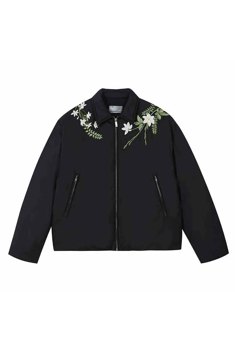 Floral Embroidery Lapel CollarDown Coat