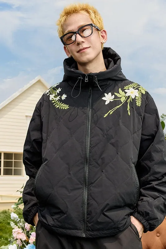 Floral Quilted Hooded Down Coat