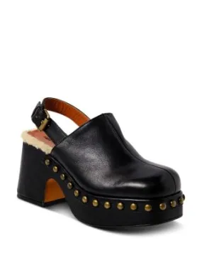 Free People Women's Autumn Square Toe Studded & Faux Fur Trim High Heel Platform Clogs