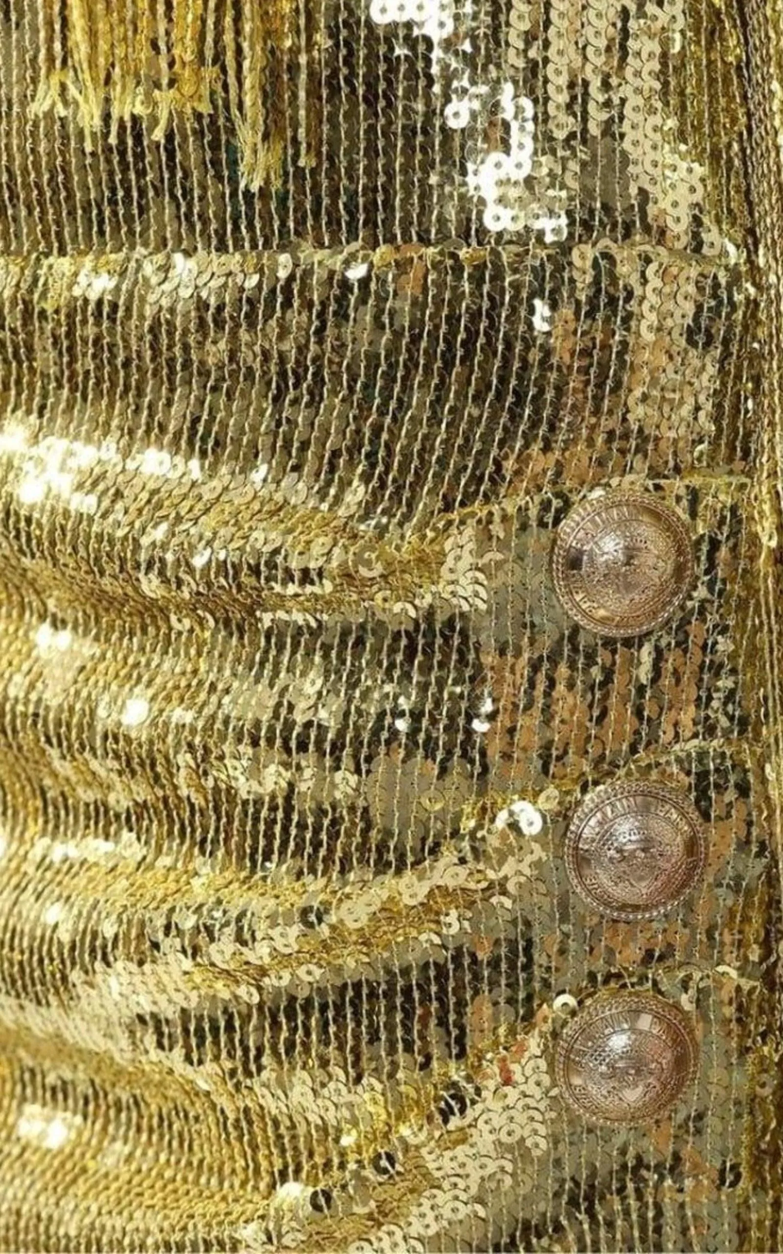 Fringed Gold Sequined Midi Dress