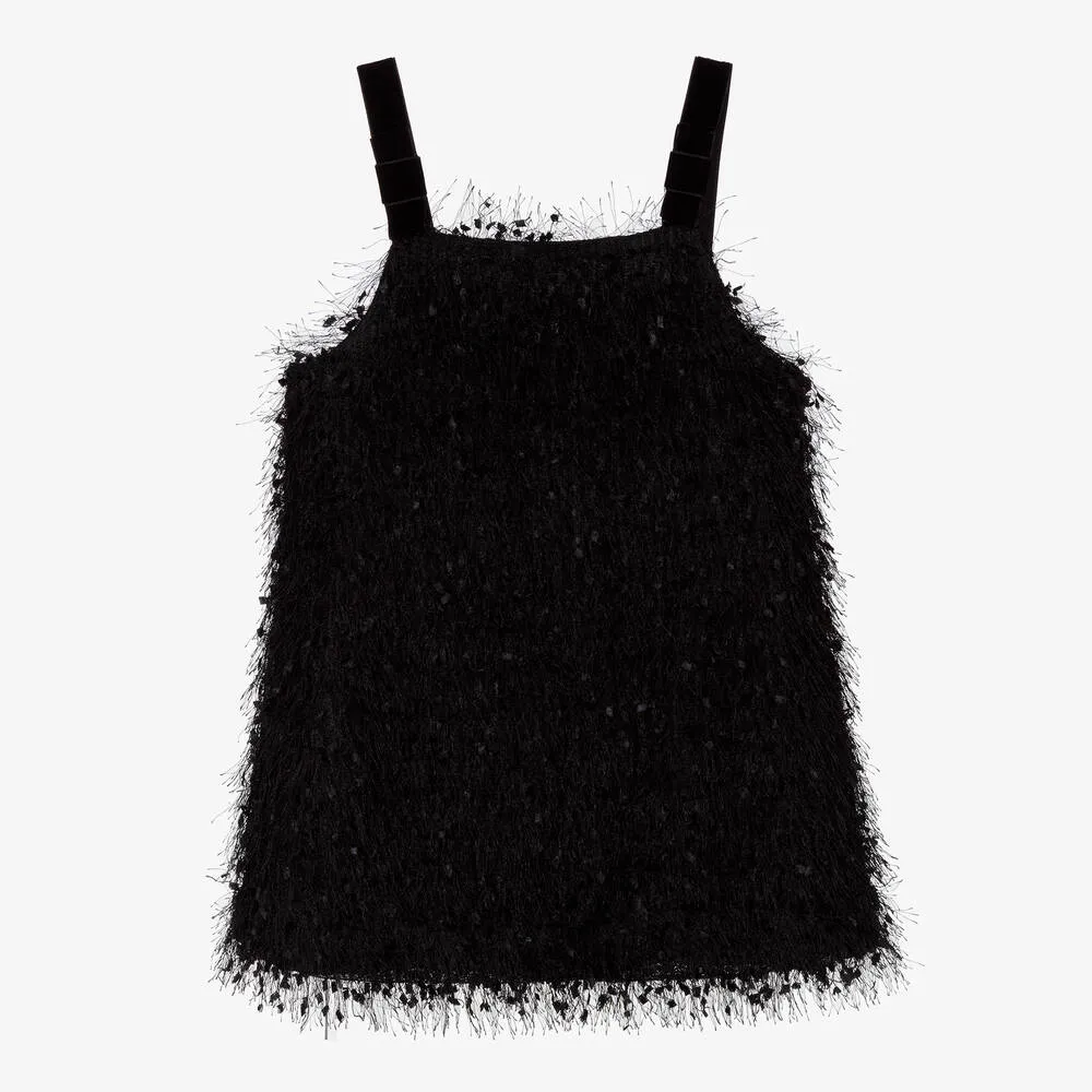 Girls Black Fringed Dress